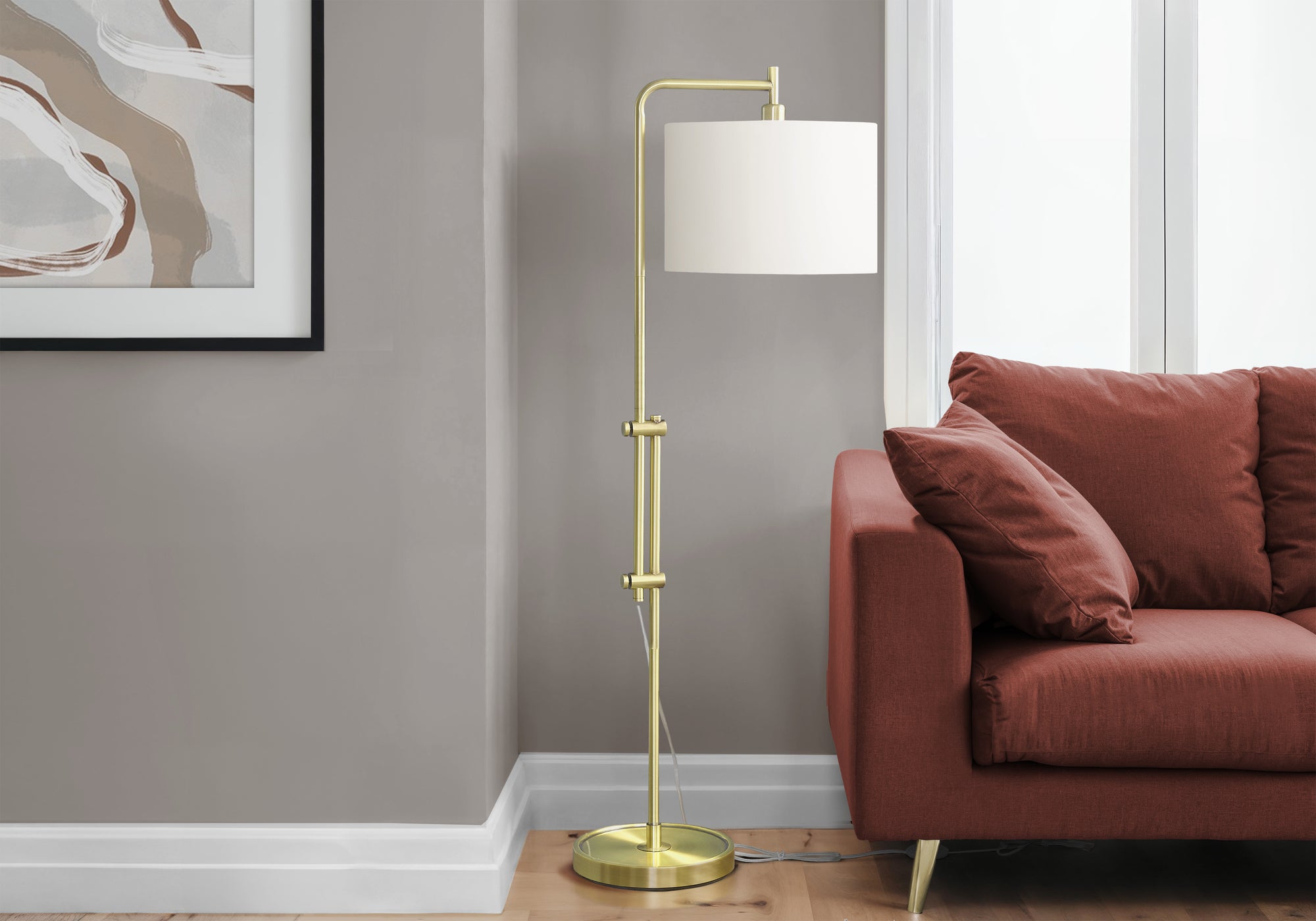 LIGHTING - 63""H FLOOR LAMP BRASS METAL / IVORY SHADE