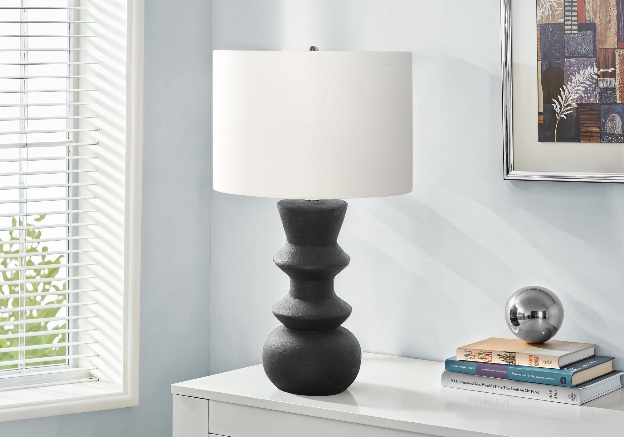 LIGHTING - 26""H TABLE LAMP BLACK CERAMIC / IVORY SHADE