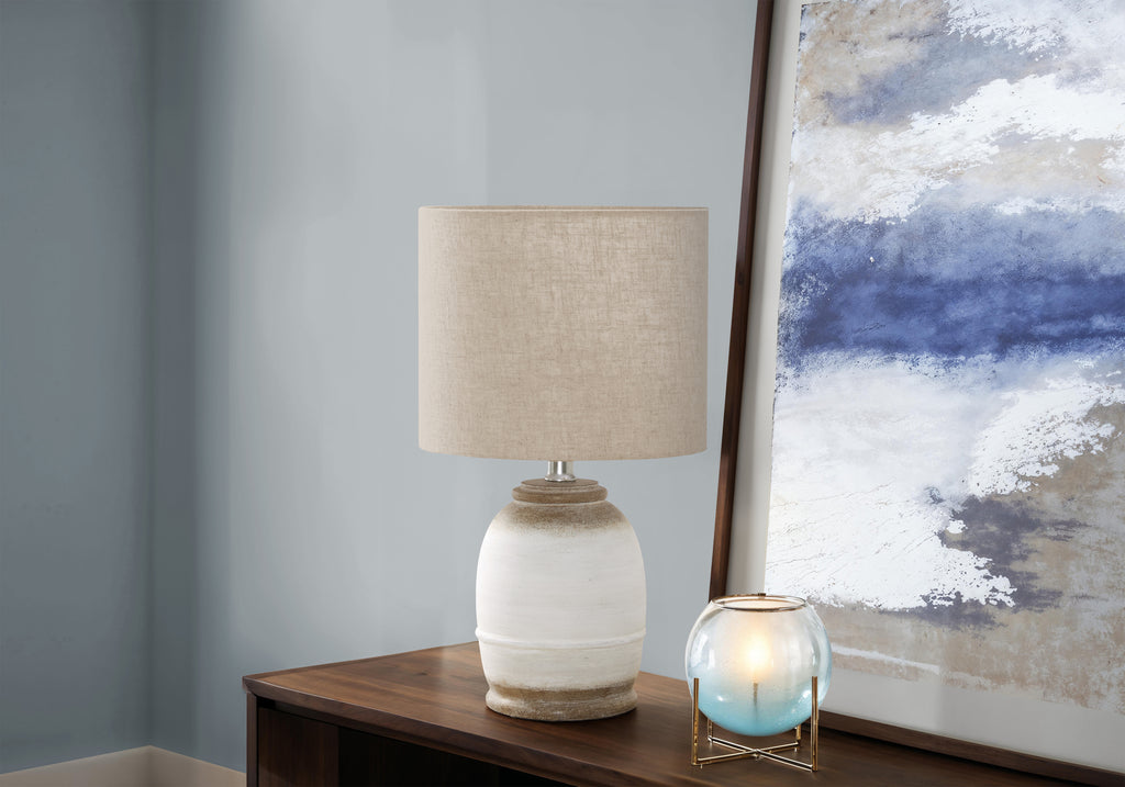 LIGHTING - 16""H TABLE LAMP CREAM RESIN / BEIGE SHADE