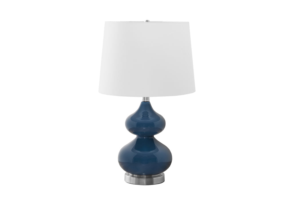 LIGHTING - 24""H TABLE LAMP BLUE GLASS / IVORY SHADE