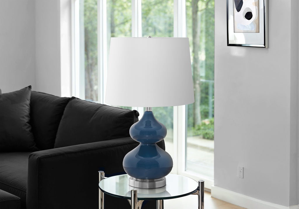 LIGHTING - 24""H TABLE LAMP BLUE GLASS / IVORY SHADE