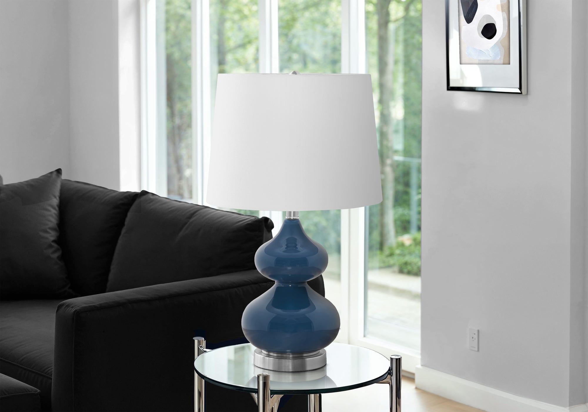 LIGHTING - 24""H TABLE LAMP BLUE GLASS / IVORY SHADE