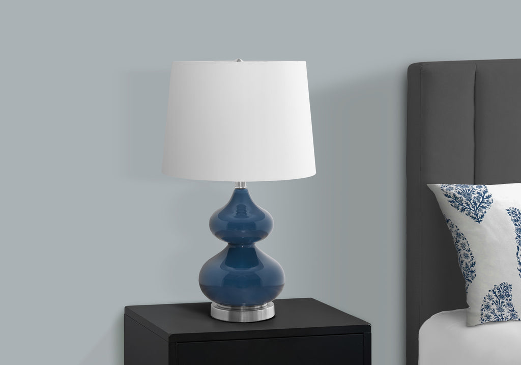 LIGHTING - 24""H TABLE LAMP BLUE GLASS / IVORY SHADE