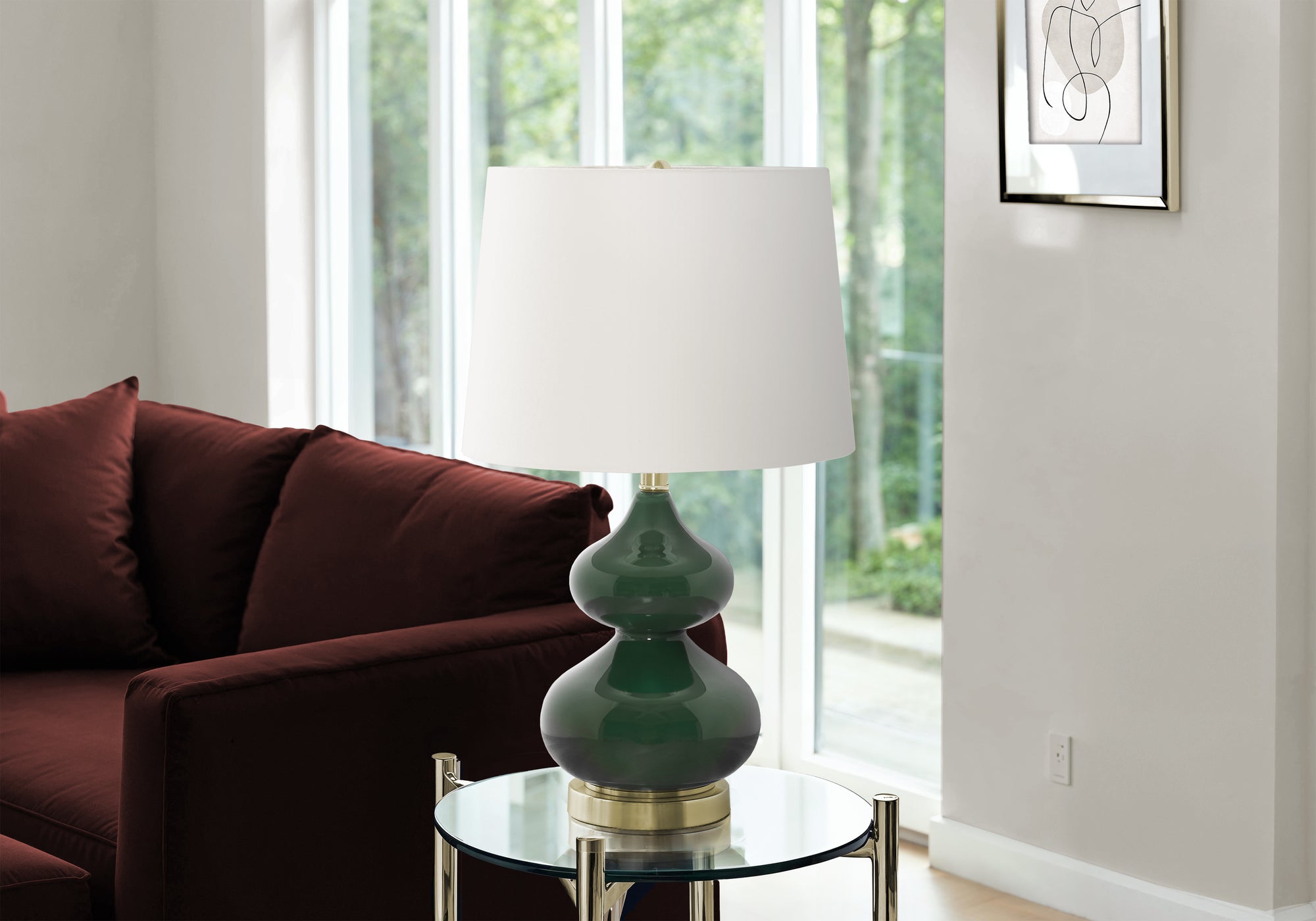 LIGHTING - 24""H TABLE LAMP GREEN GLASS / IVORY SHADE