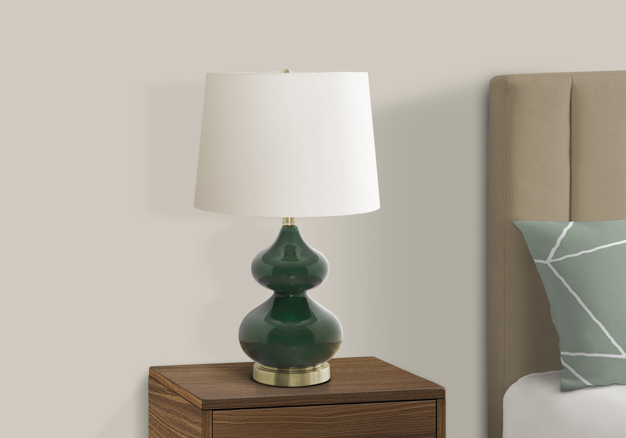 LIGHTING - 24""H TABLE LAMP GREEN GLASS / IVORY SHADE