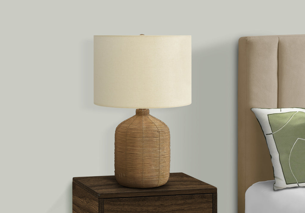 LIGHTING - 23""H TABLE LAMP BROWN RATTAN / BEIGE SHADE