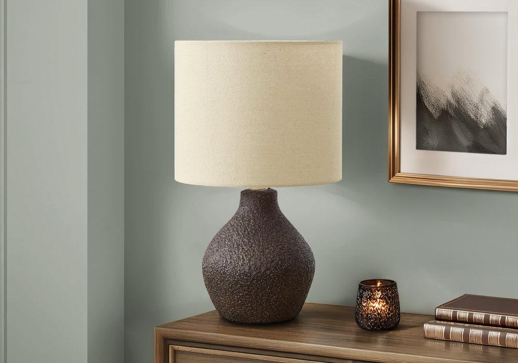 LIGHTING - 16""H TABLE LAMP BROWN RESIN / BEIGE SHADE