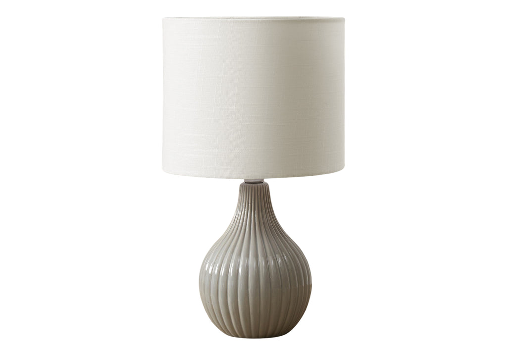 LIGHTING - 17""H TABLE LAMP GREY CERAMIC / IVORY SHADE