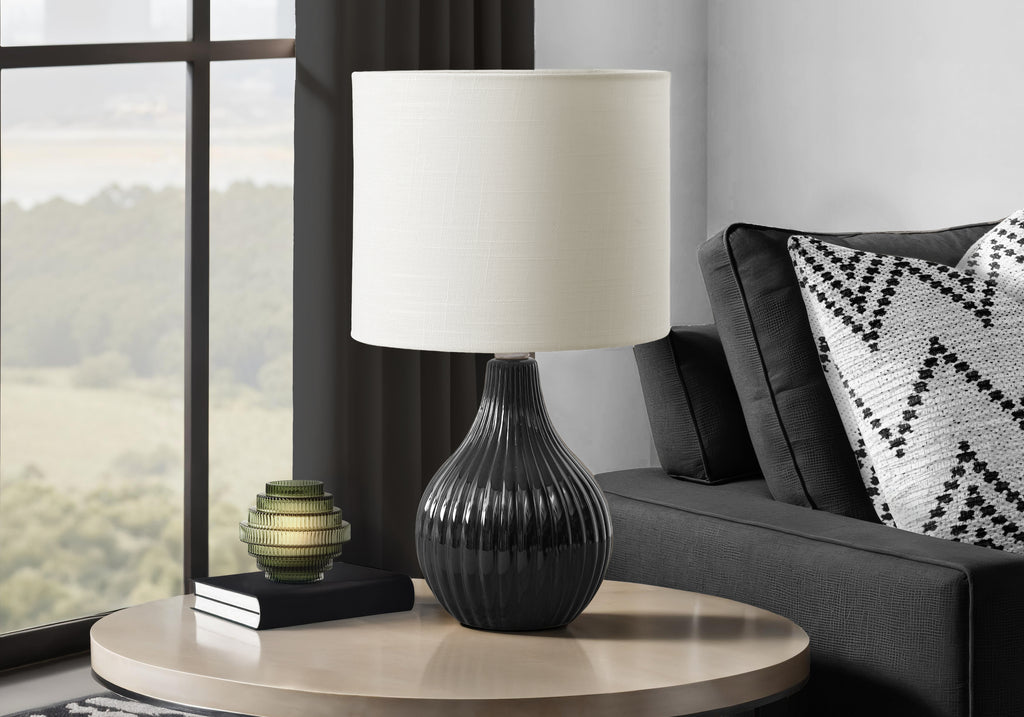 LIGHTING - 17""H TABLE LAMP BLACK CERAMIC / IVORY SHADE