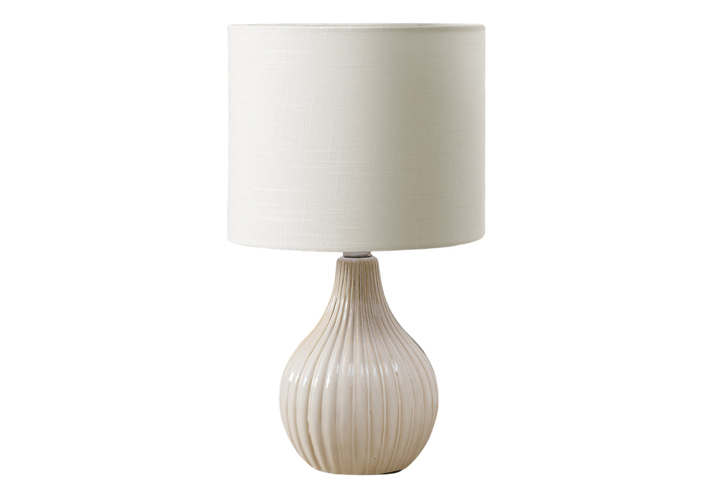 LIGHTING - 17""H TABLE LAMP BEIGE CERAMIC / IVORY SHADE