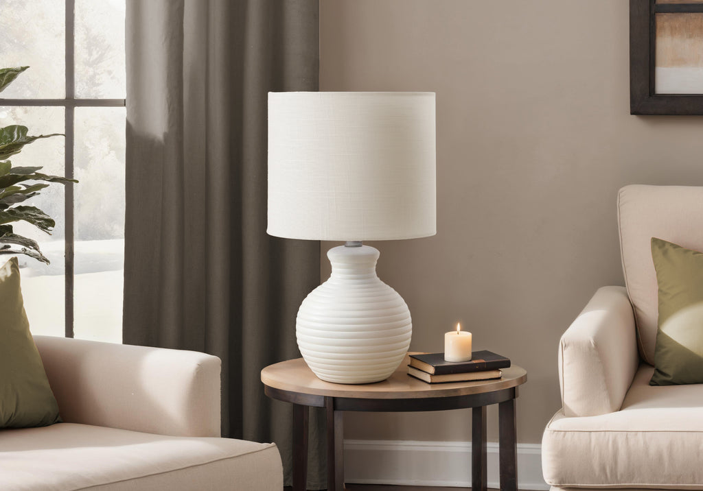 LIGHTING - 16""H TABLE LAMP WHITE RESIN / IVORY SHADE