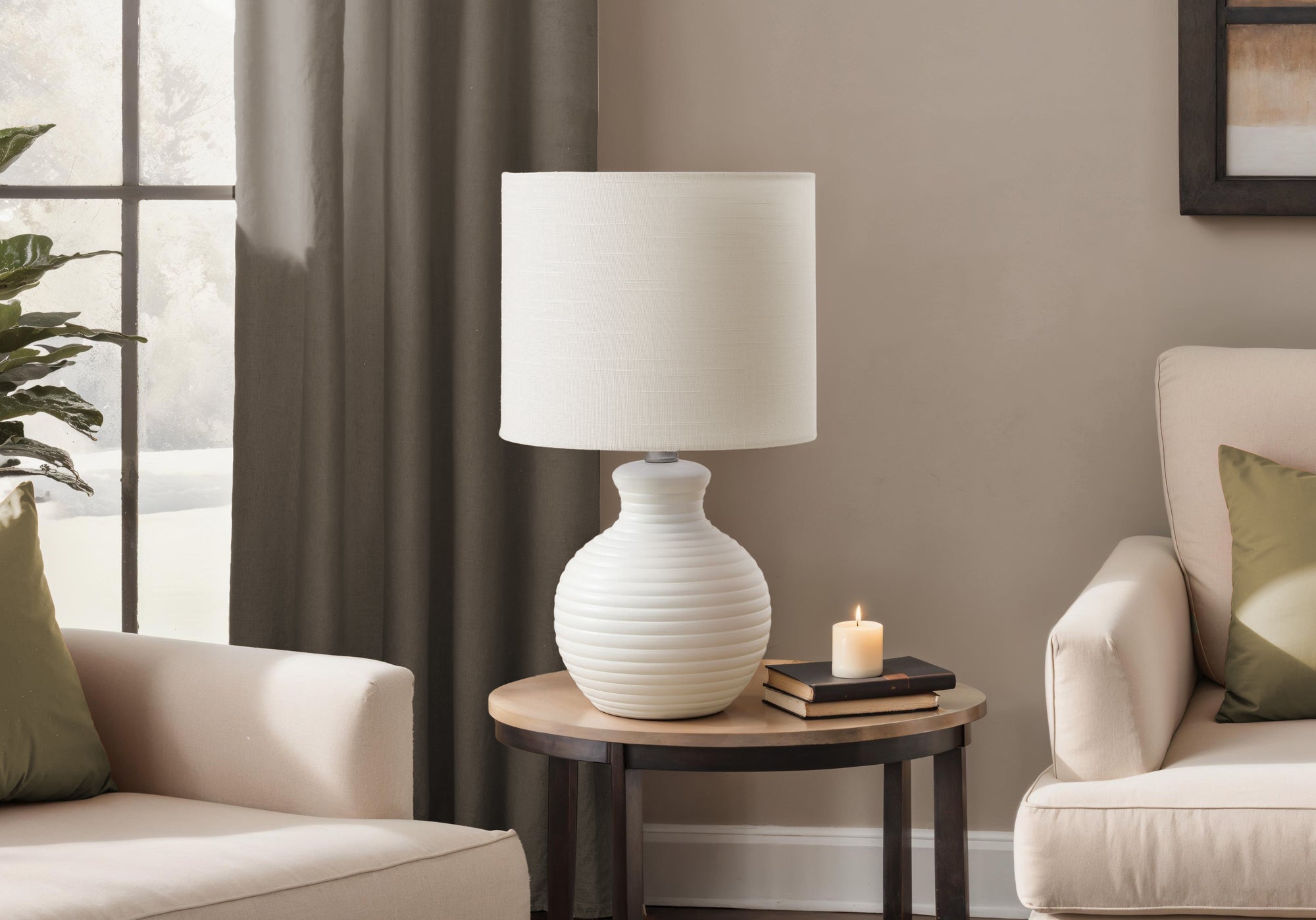 LIGHTING - 16""H TABLE LAMP WHITE RESIN / IVORY SHADE