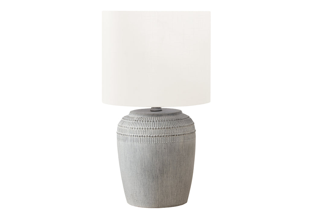 LIGHTING - 17""H TABLE LAMP GREY CERAMIC / IVORY SHADE