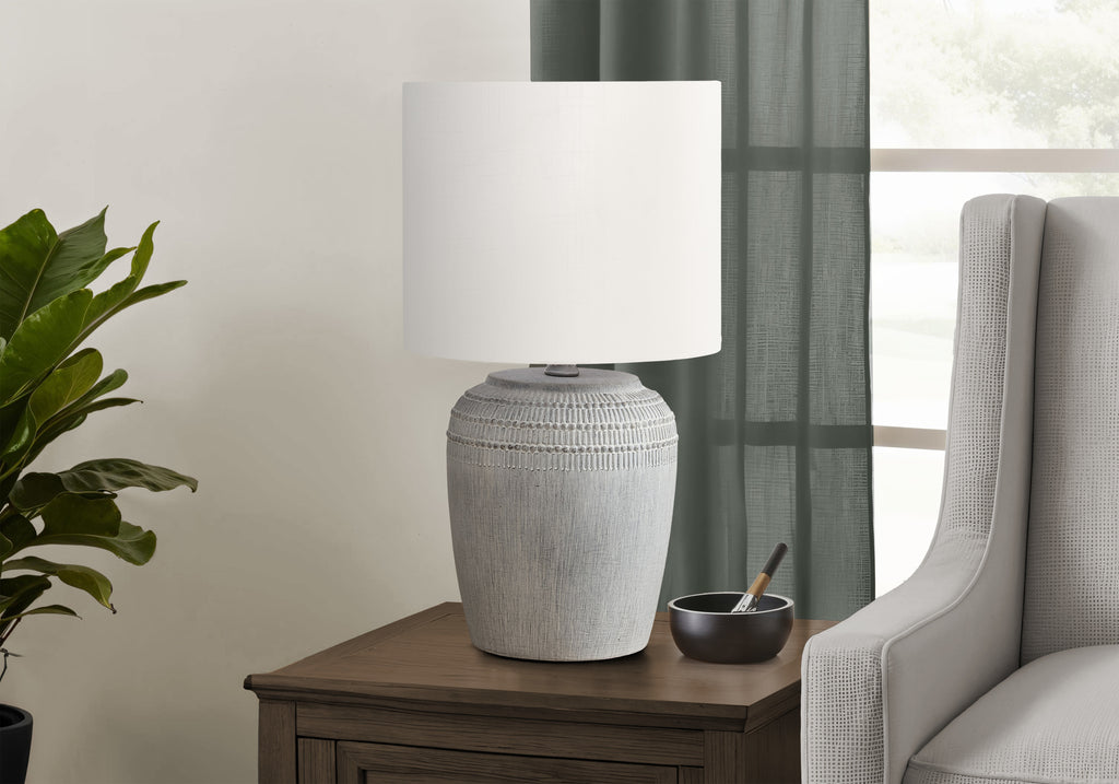 LIGHTING - 17""H TABLE LAMP GREY CERAMIC / IVORY SHADE