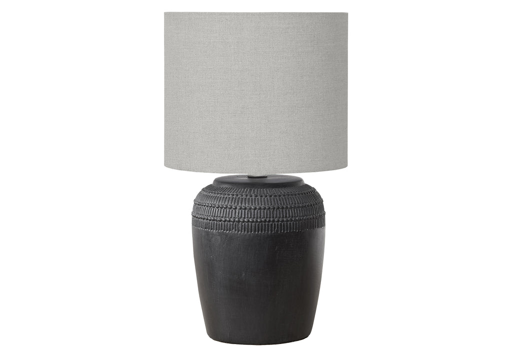 LIGHTING - 17""H TABLE LAMP BLACK CERAMIC / GREY SHADE