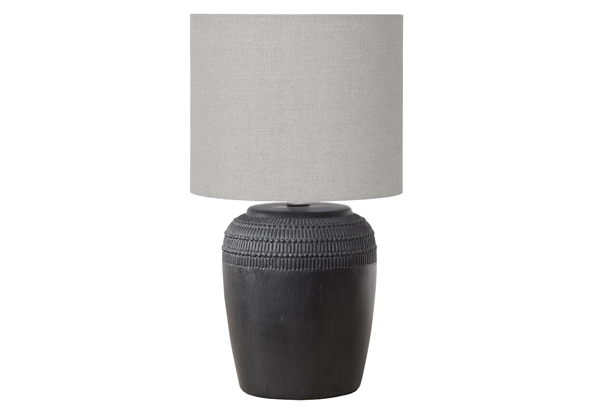 LIGHTING - 17""H TABLE LAMP BLACK CERAMIC / GREY SHADE
