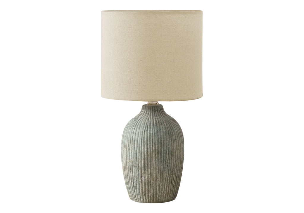 LIGHTING - 18""H TABLE LAMP GREEN CERAMIC / BEIGE SHADE