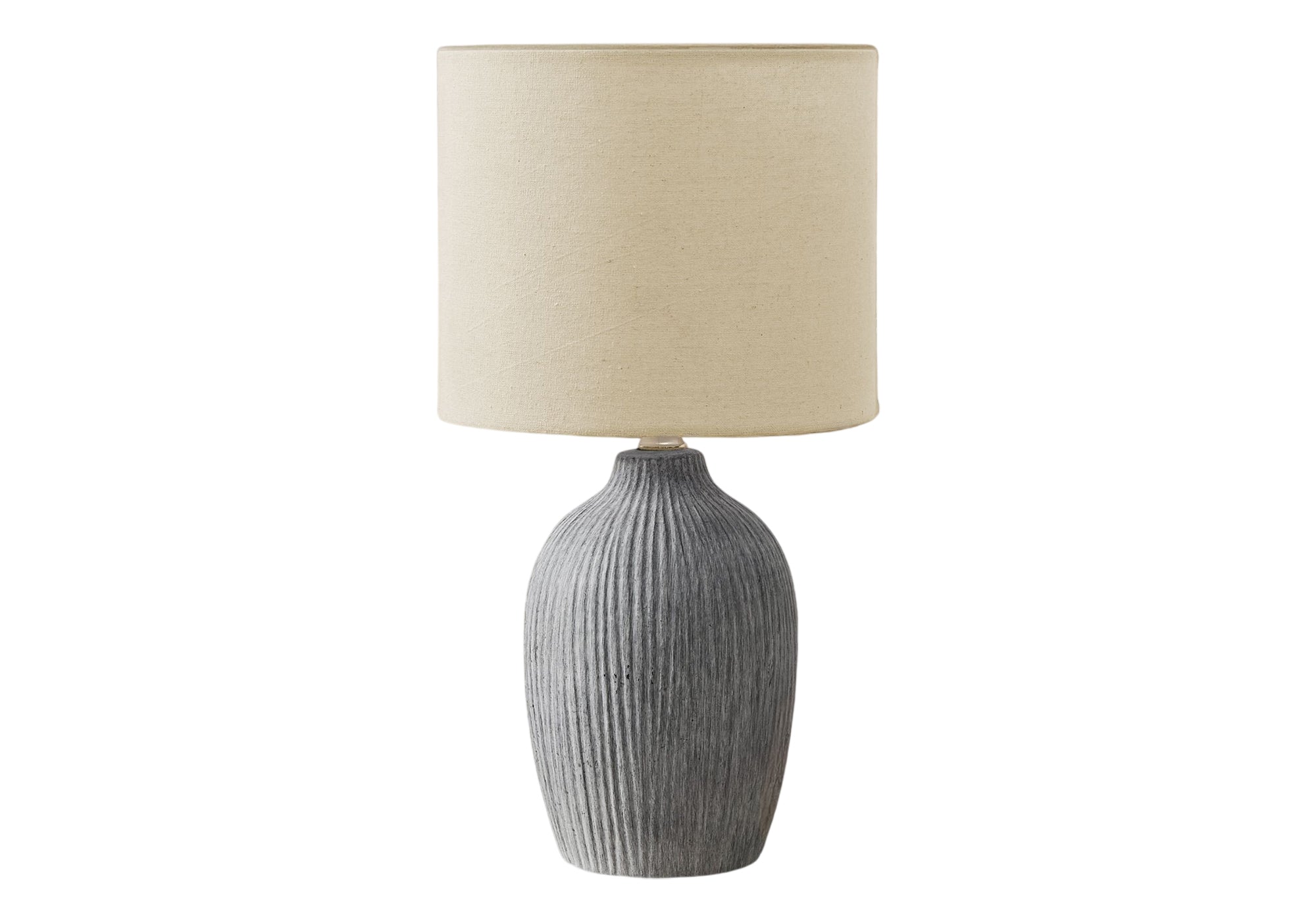 LIGHTING - 18""H TABLE LAMP GREY CERAMIC / IVORY SHADE
