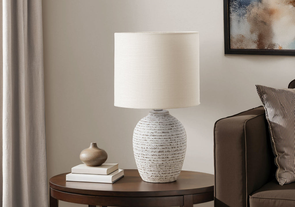 LIGHTING - 17""H TABLE LAMP IVORY CERAMIC / IVORY SHADE
