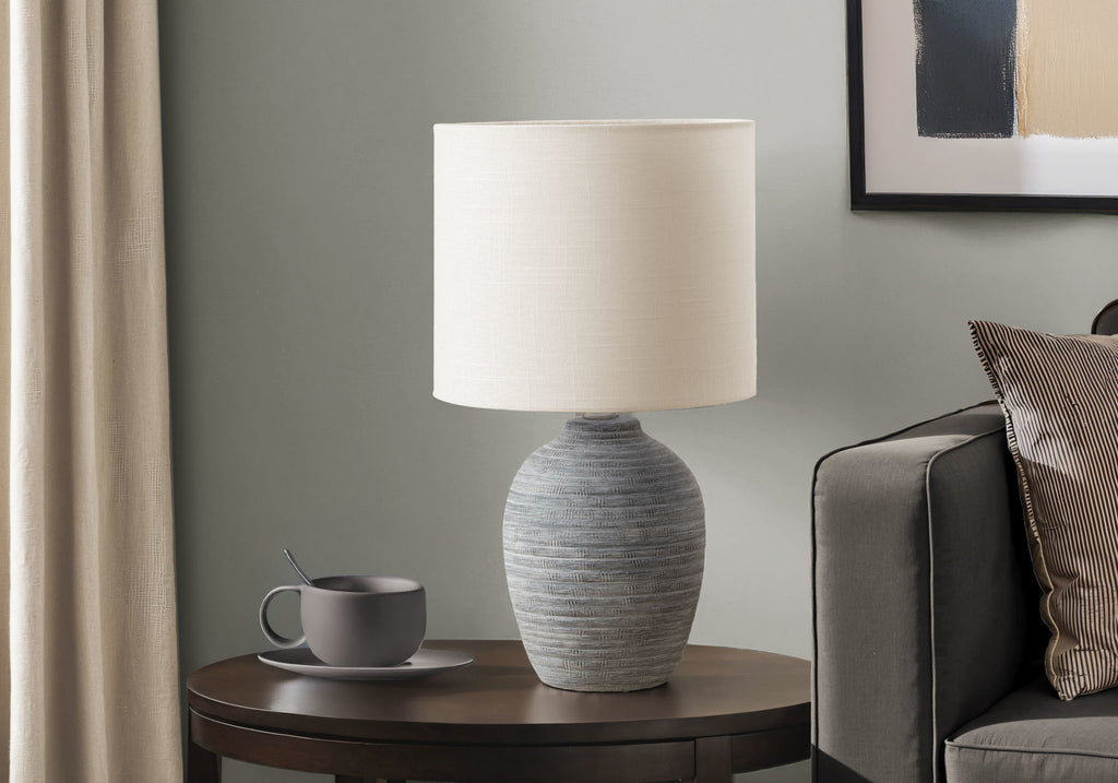LIGHTING - 17""H TABLE LAMP GREY CERAMIC / IVORY SHADE