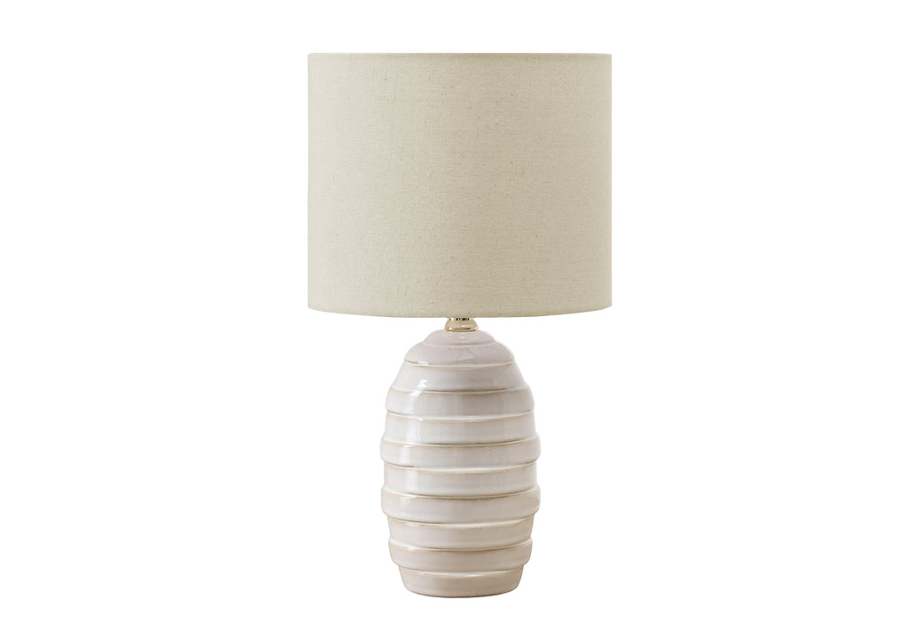 LIGHTING - 17""H TABLE LAMP IVORY CERAMIC / BEIGE SHADE