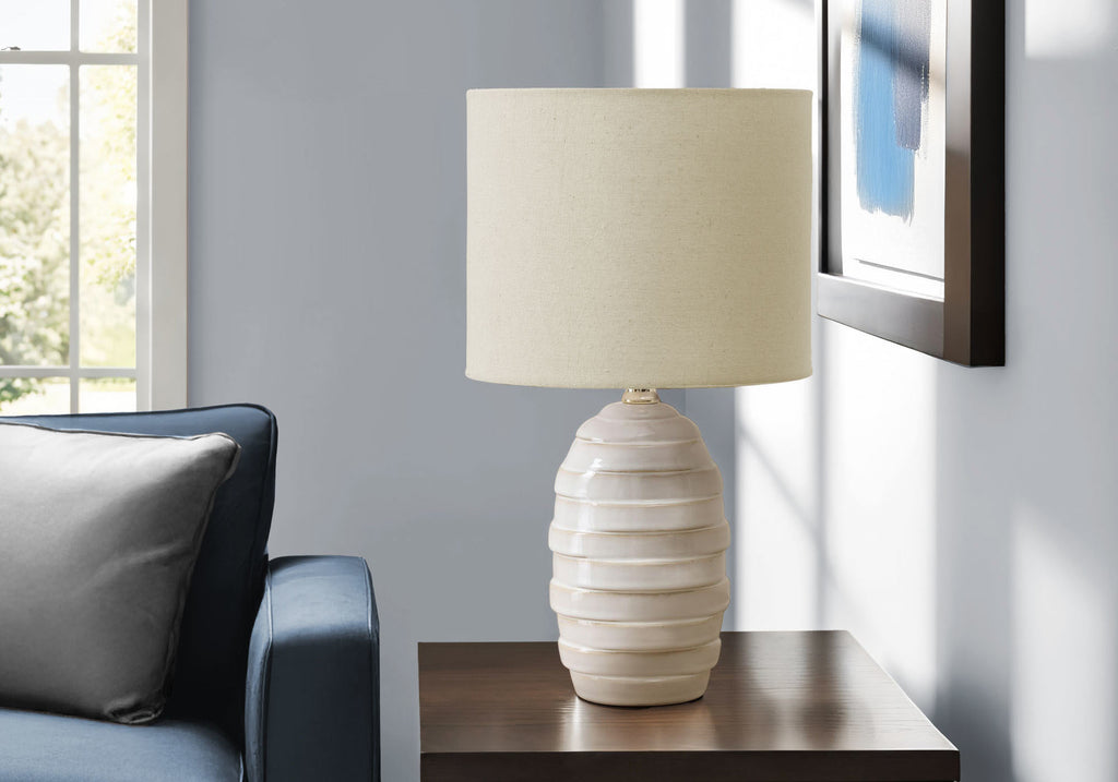 LIGHTING - 17""H TABLE LAMP IVORY CERAMIC / BEIGE SHADE