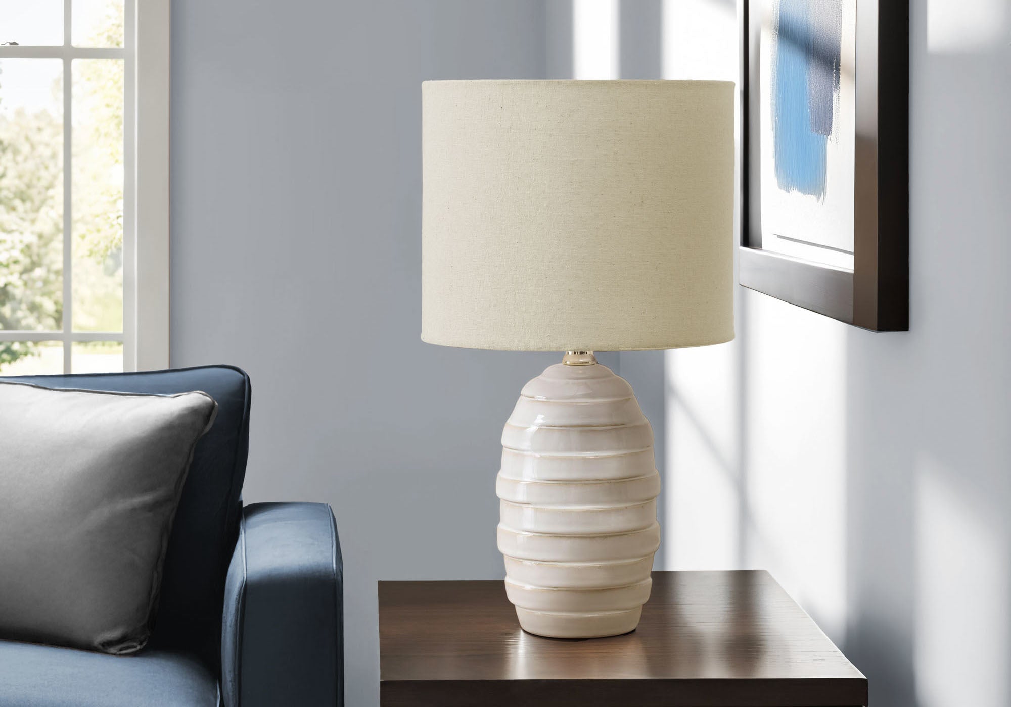 LIGHTING - 17""H TABLE LAMP IVORY CERAMIC / BEIGE SHADE