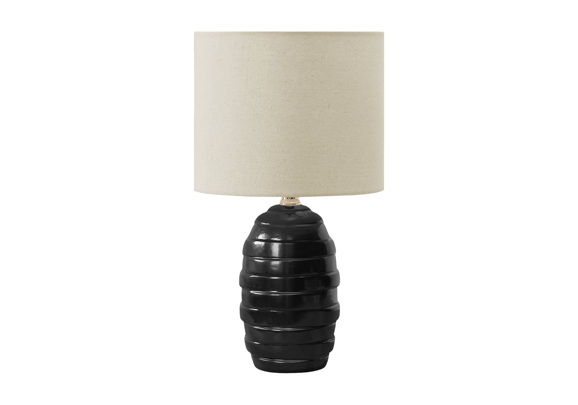 LIGHTING - 17""H TABLE LAMP BLACK CERAMIC / BEIGE SHADE