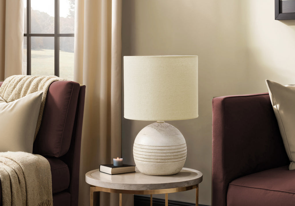 LIGHTING - 15""H TABLE LAMP IVORY RESIN / BEIGE SHADE