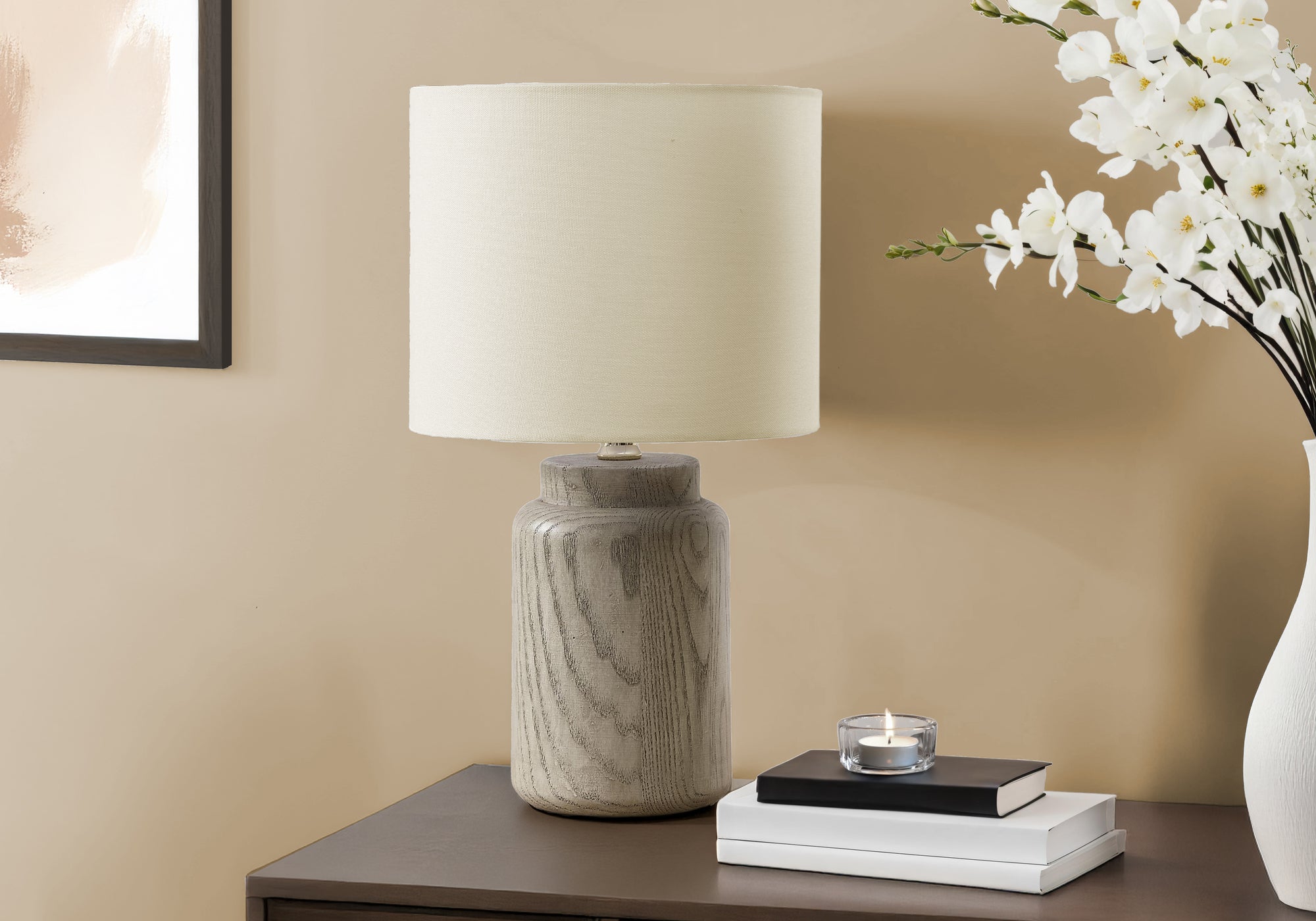 LIGHTING - 17""H TABLE LAMP TAUPE RESIN / IVORY SHADE