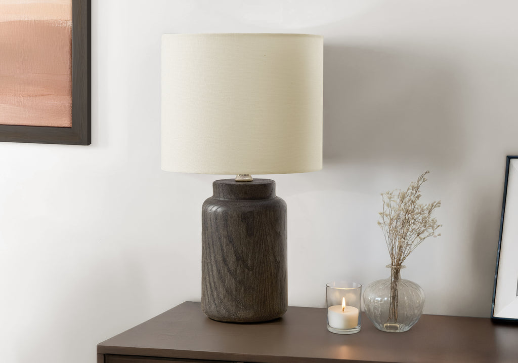 LIGHTING - 17""H TABLE LAMP BROWN RESIN / IVORY SHADE