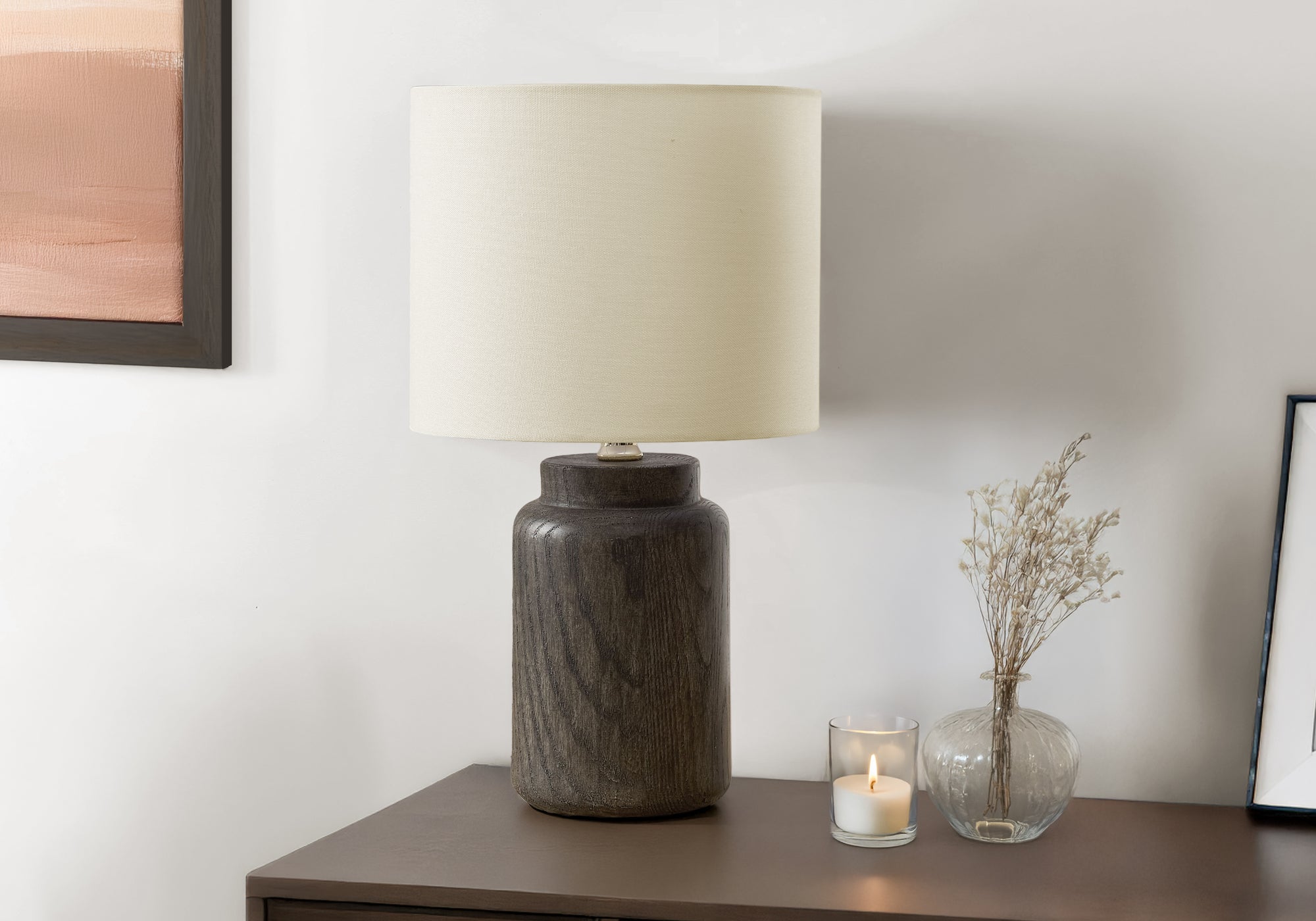 LIGHTING - 17""H TABLE LAMP BROWN RESIN / IVORY SHADE
