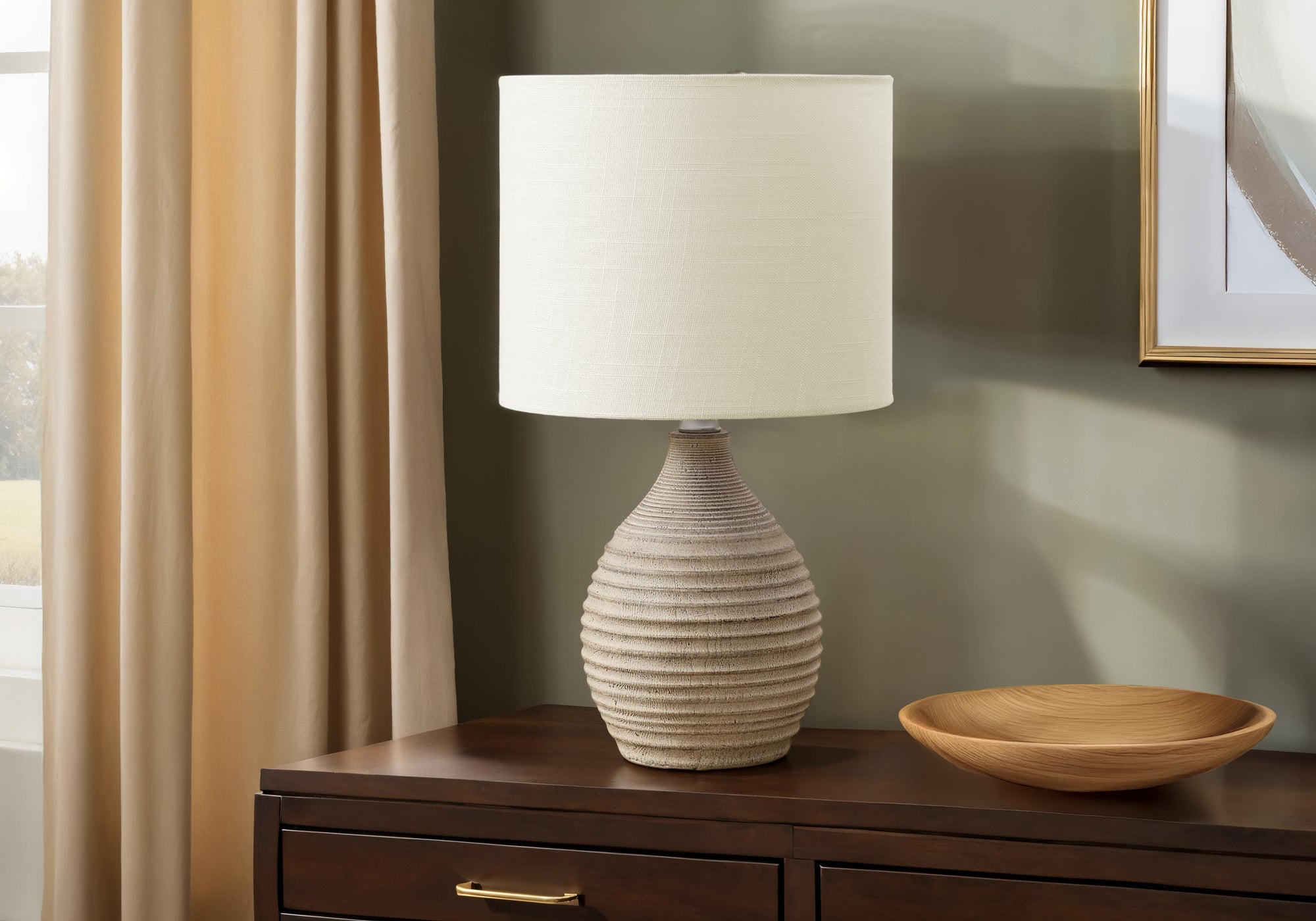 LIGHTING - 17""H TABLE LAMP BROWN RESIN / IVORY SHADE