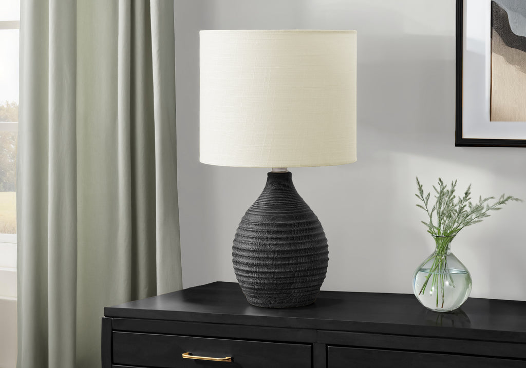 LIGHTING - 17""H TABLE LAMP GREY RESIN / IVORY SHADE