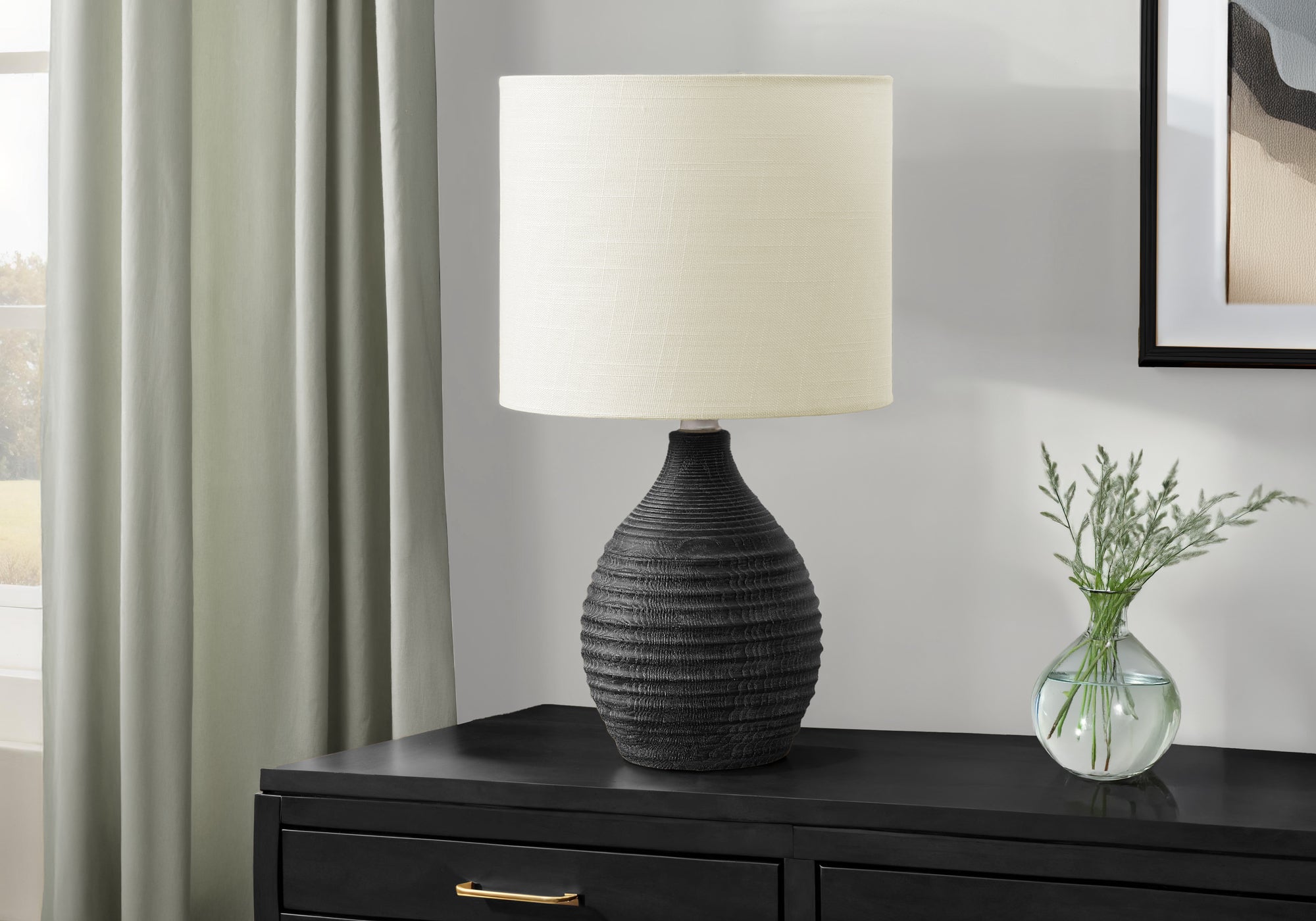 LIGHTING - 17""H TABLE LAMP GREY RESIN / IVORY SHADE