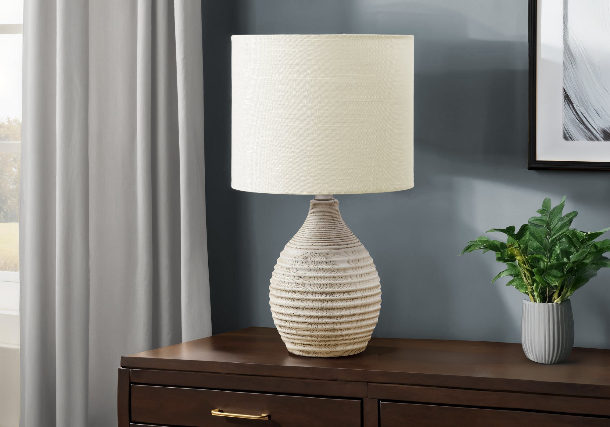 LIGHTING - 17""H TABLE LAMP IVORY RESIN / IVORY SHADE