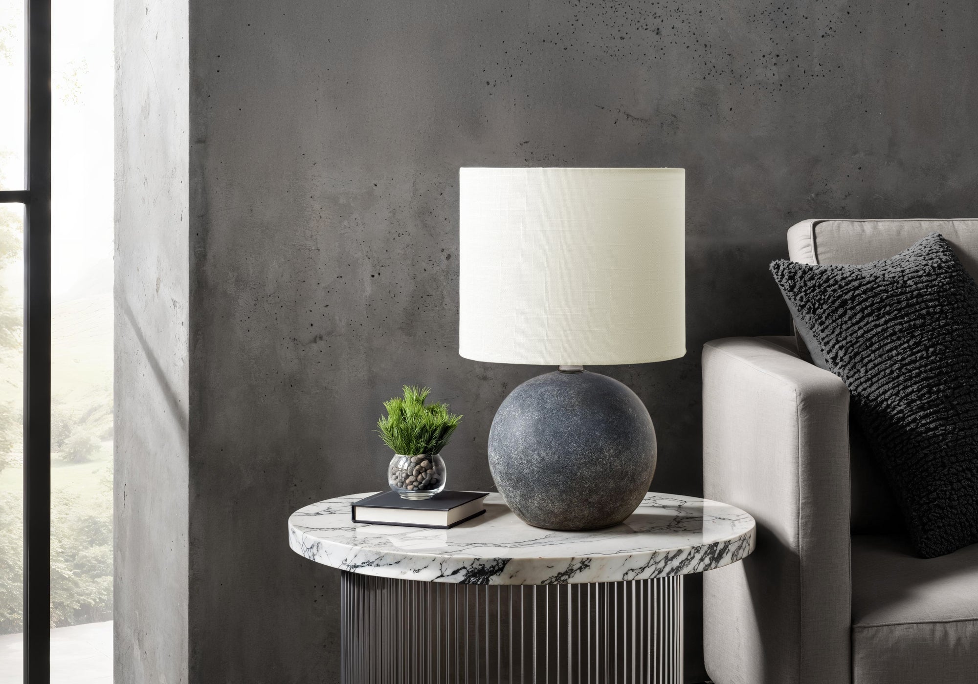 LIGHTING - 16""H TABLE LAMP GREY CONCRETE / IVORY SHADE
