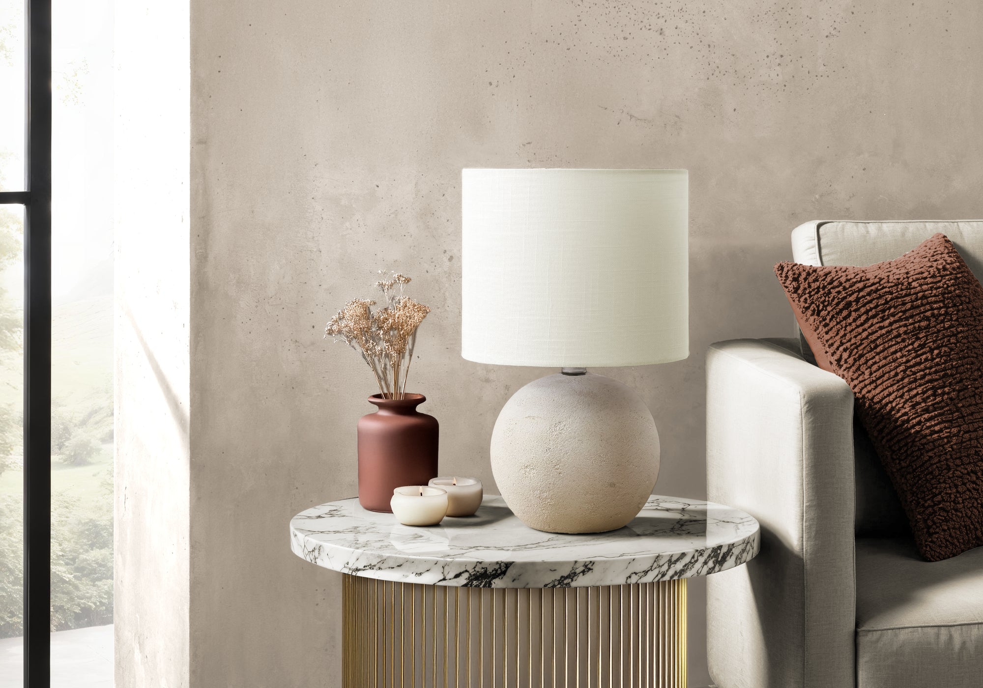 LIGHTING - 16""H TABLE LAMP IVORY CONCRETE / IVORY SHADE