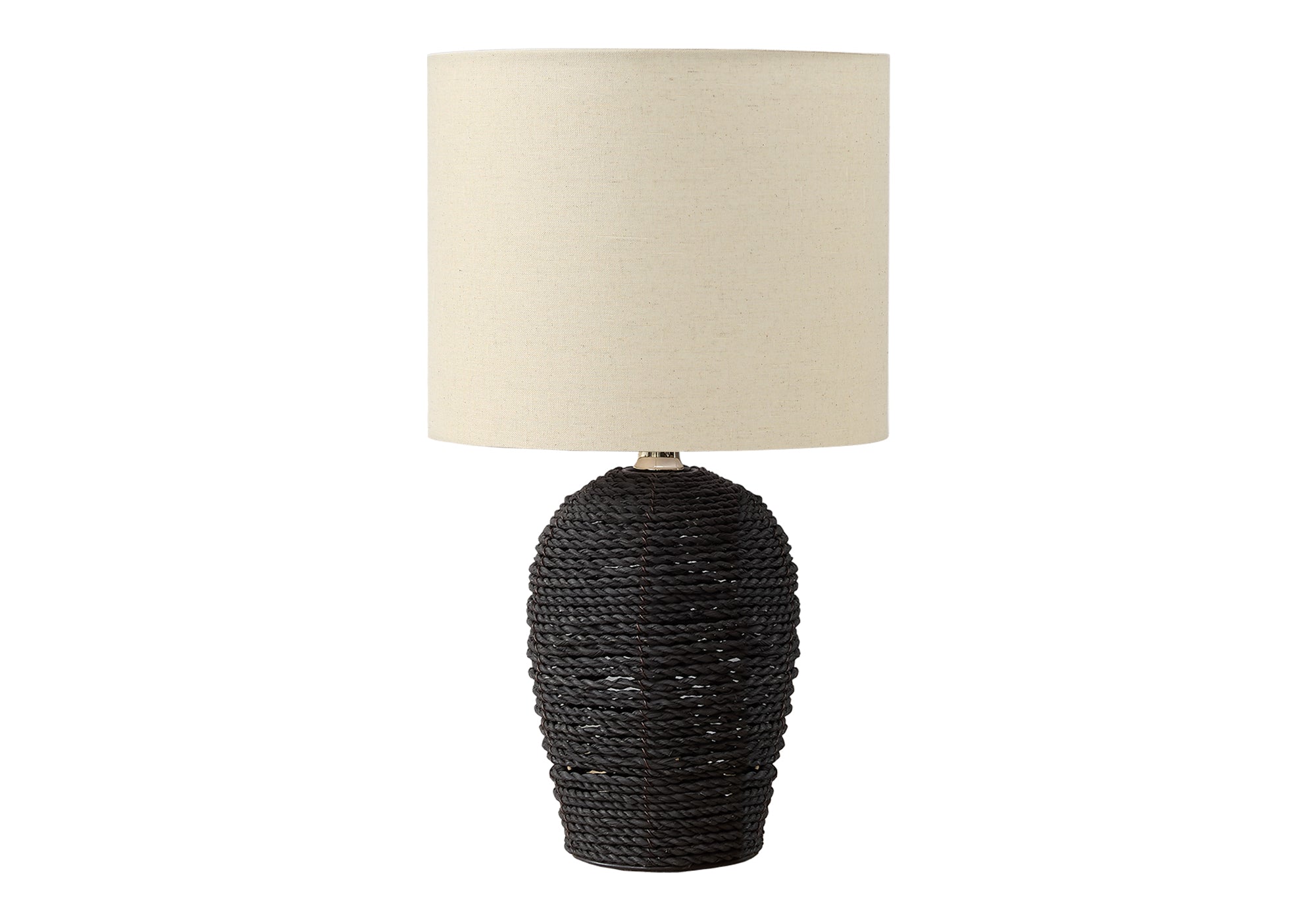 LIGHTING - 17""H TABLE LAMP BLACK RATTAN / BEIGE SHADE
