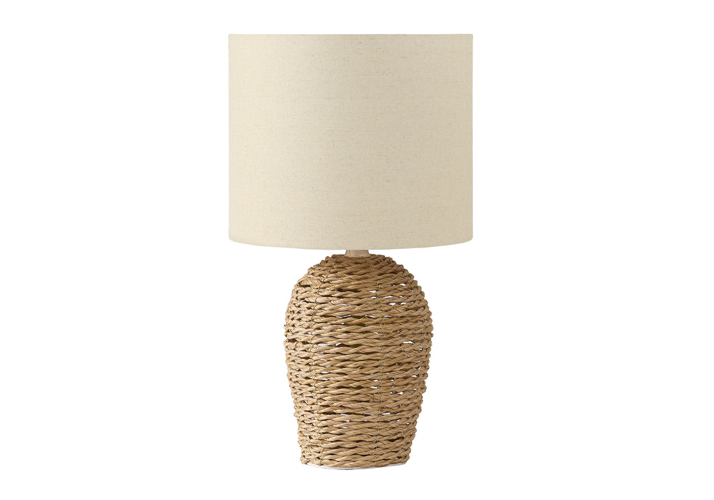 LIGHTING - 17""H TABLE LAMP NATURAL RATTAN / BEIGE SHADE