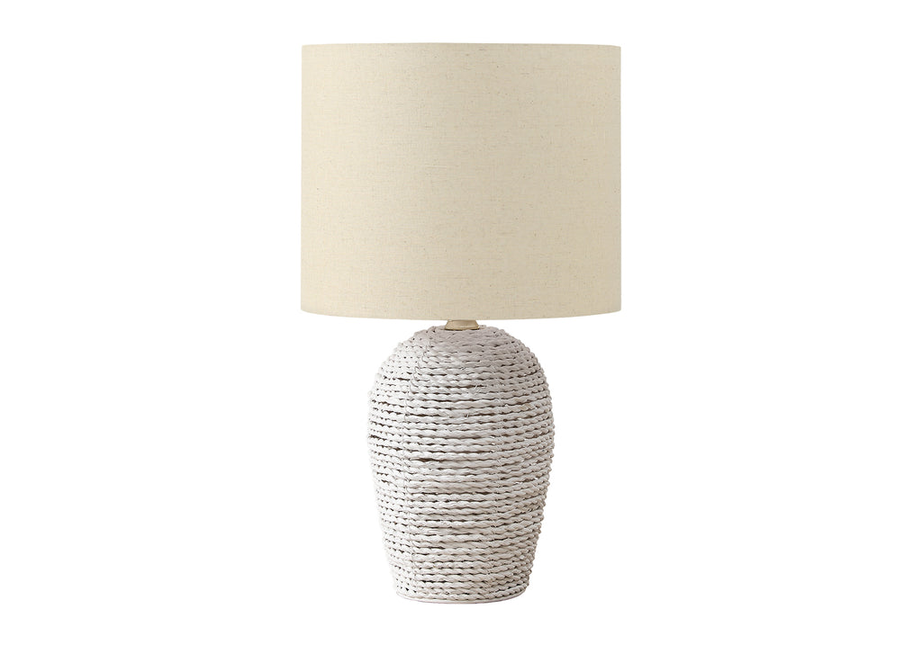 LIGHTING - 17""H TABLE LAMP WHITE RATTAN / BEIGE SHADE