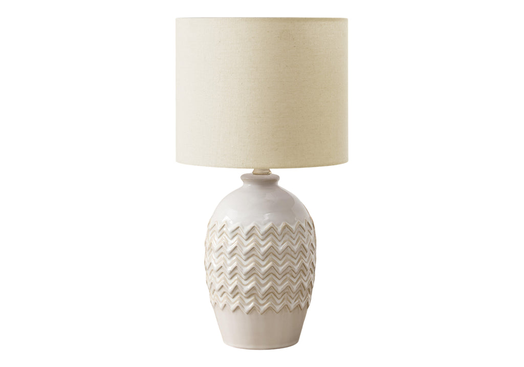 LIGHTING - 19""H TABLE LAMP IVORY CERAMIC / BEIGE SHADE