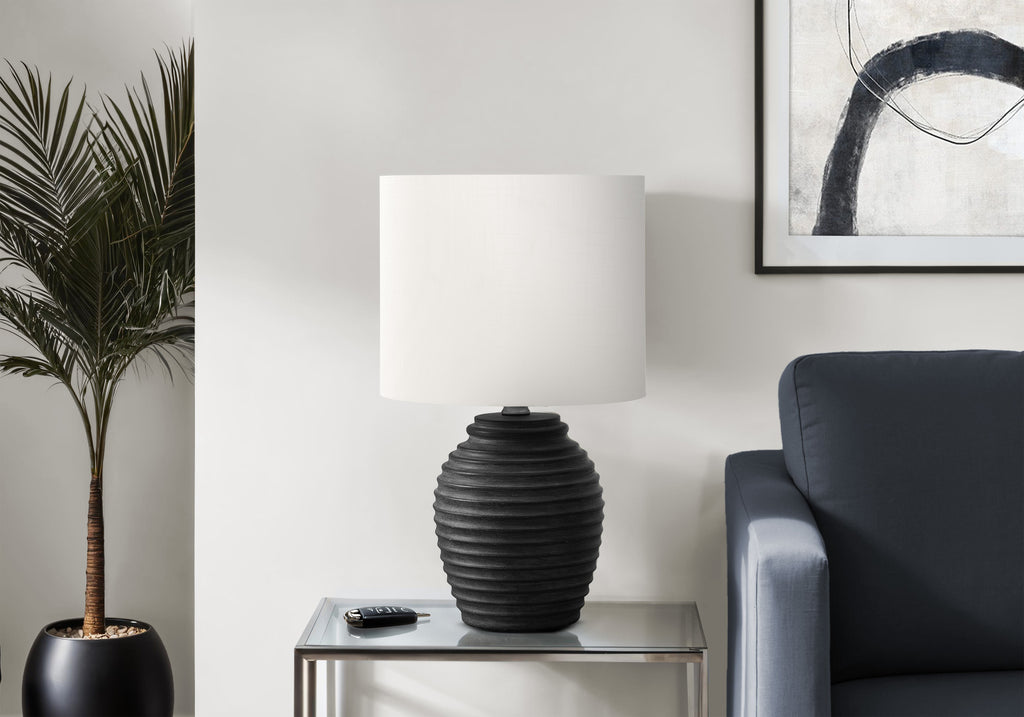 LIGHTING - 17""H TABLE LAMP BLACK RESIN / IVORY SHADE