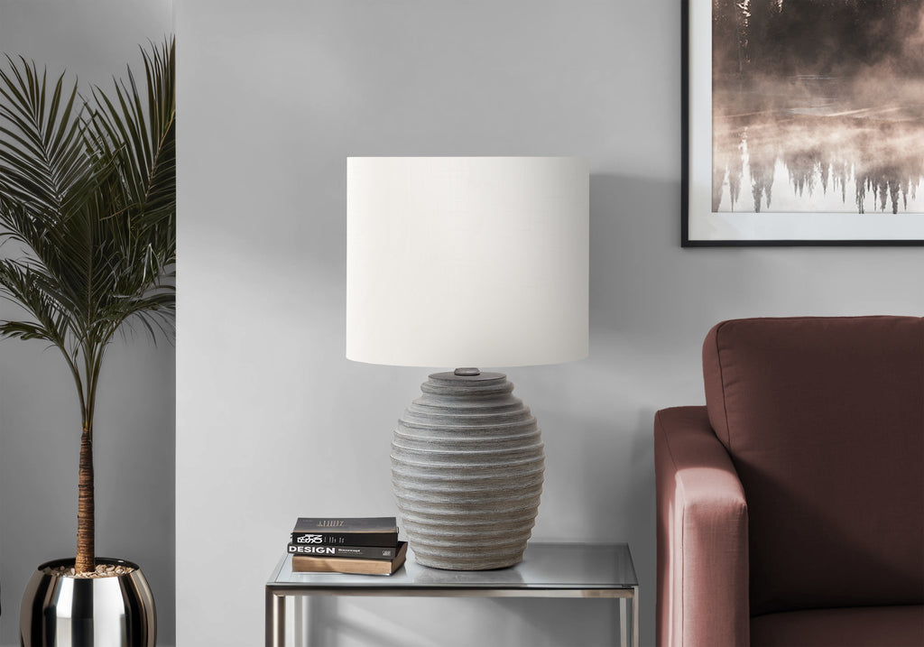 LIGHTING - 17""H TABLE LAMP GREY RESIN / IVORY SHADE