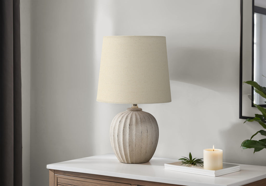 LIGHTING - 19""H TABLE LAMP BEIGE RESIN / BEIGE SHADE