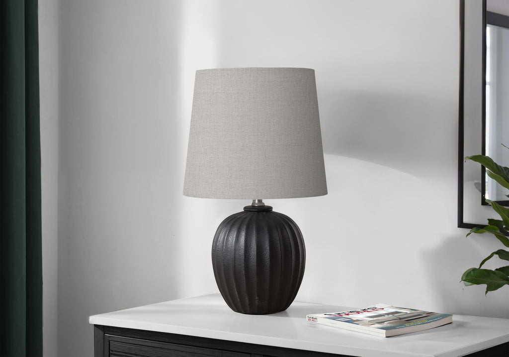 LIGHTING - 19""H TABLE LAMP BLACK RESIN / GREY SHADE