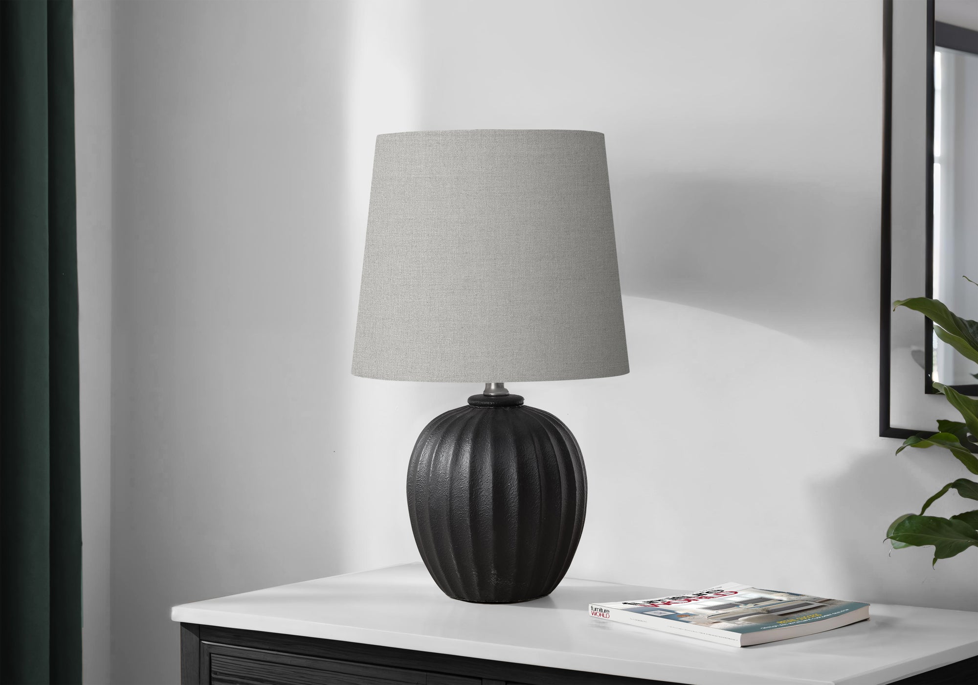 LIGHTING - 19""H TABLE LAMP BLACK RESIN / GREY SHADE