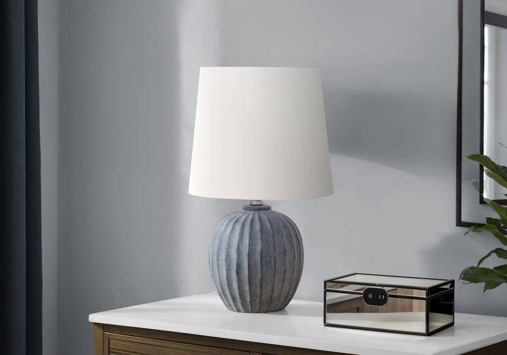 LIGHTING - 19""H TABLE LAMP GREY RESIN / IVORY SHADE