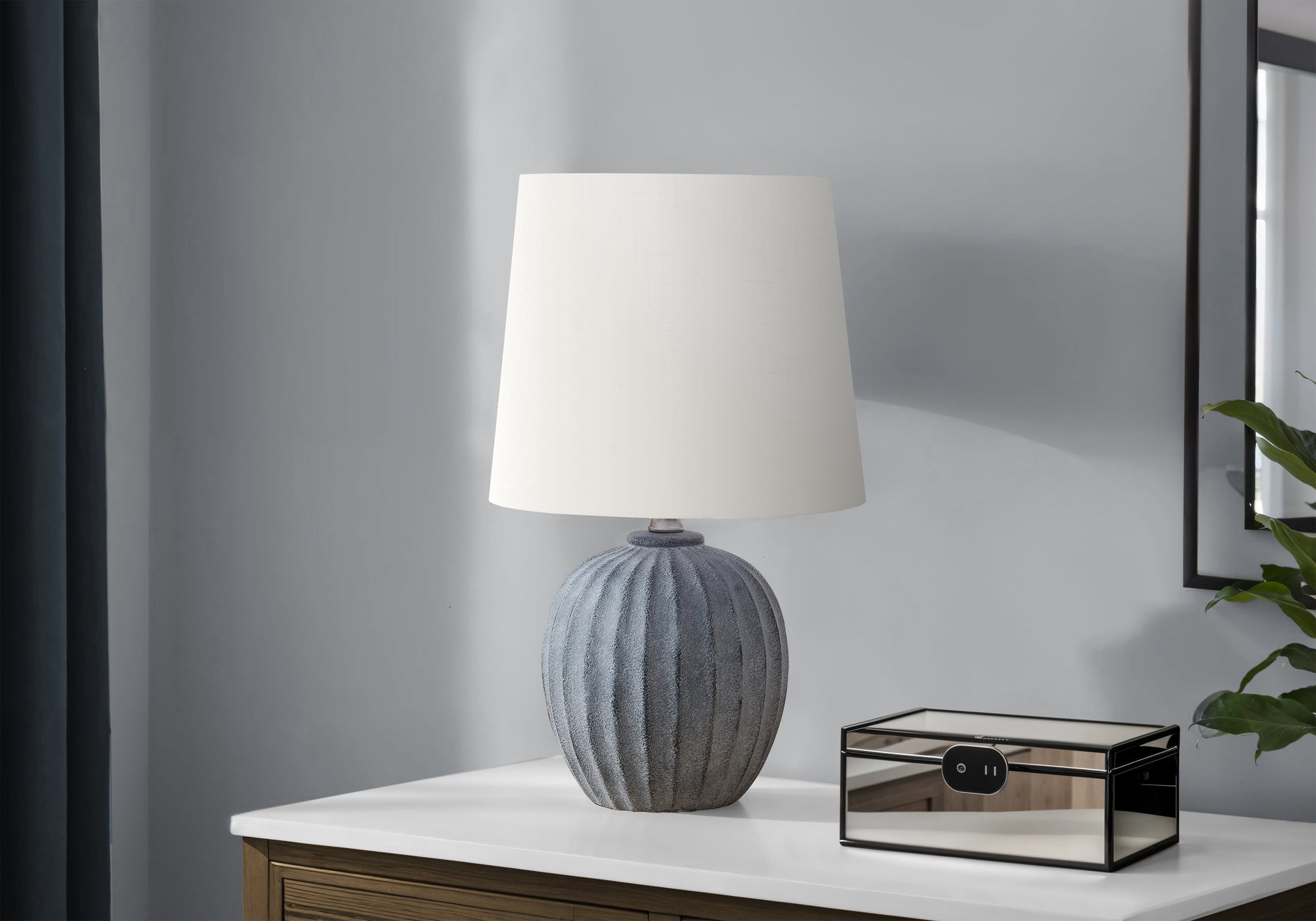 LIGHTING - 19""H TABLE LAMP GREY RESIN / IVORY SHADE