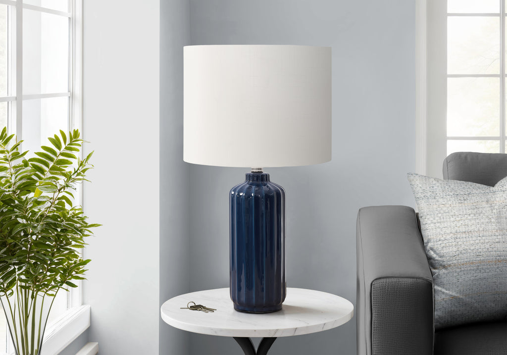LIGHTING - 23""H TABLE LAMP BLUE CERAMIC / IVORY SHADE